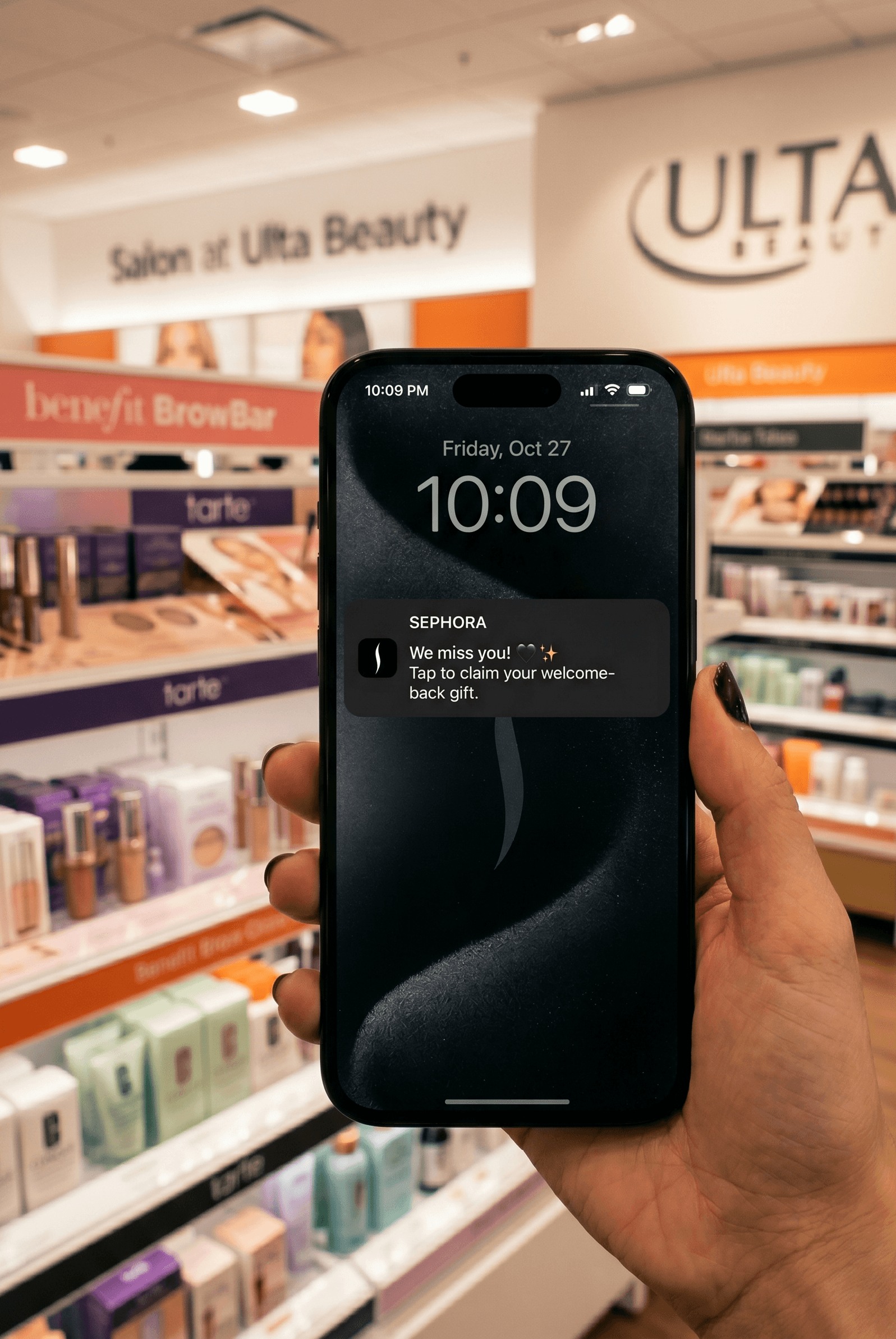 Sephora loyalty offer appearing on a customer's phone lockscreen
